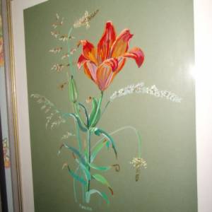 Original Gouache/Aquarell Lilie Feuerlilie Blumen Blüten Landhaus Cottage Bild 2