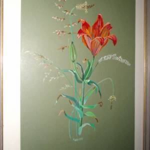 Original Gouache/Aquarell Lilie Feuerlilie Blumen Blüten Landhaus Cottage Bild 4
