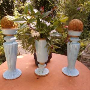 Himmelblau Kerzenständer Vase Blumenvase Übertopf Vintage Dekoration Krakelee Shabby hochwertige Handarbeit Blumentopf G Bild 1