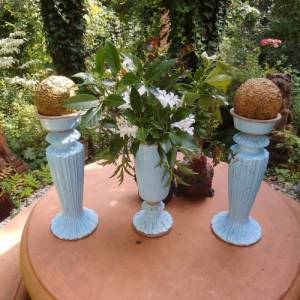 Himmelblau Kerzenständer Vase Blumenvase Übertopf Vintage Dekoration Krakelee Shabby hochwertige Handarbeit Blumentopf G Bild 2