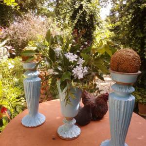Himmelblau Kerzenständer Vase Blumenvase Übertopf Vintage Dekoration Krakelee Shabby hochwertige Handarbeit Blumentopf G Bild 3