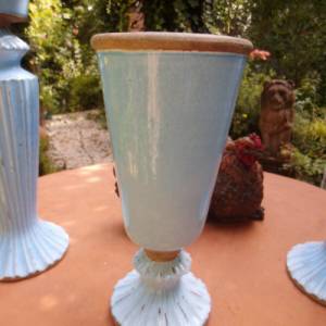 Himmelblau Kerzenständer Vase Blumenvase Übertopf Vintage Dekoration Krakelee Shabby hochwertige Handarbeit Blumentopf G Bild 4