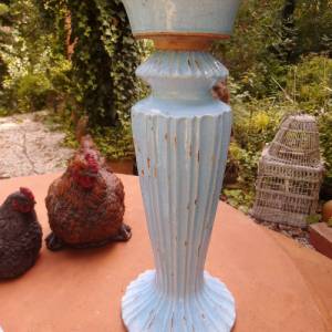 Himmelblau Kerzenständer Vase Blumenvase Übertopf Vintage Dekoration Krakelee Shabby hochwertige Handarbeit Blumentopf G Bild 5