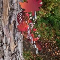 Windspiel Mobile Suncatcher Herbst 65 cm Blätter Holz Kristallglas braun rot orange Bild 3