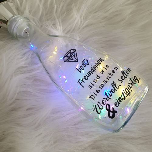 Beste Freundinnen sind Diamanten/ Glasflasche mit Schriftzug & Lichterkette/ Flasche Geschenkidee / Flaschenlicht