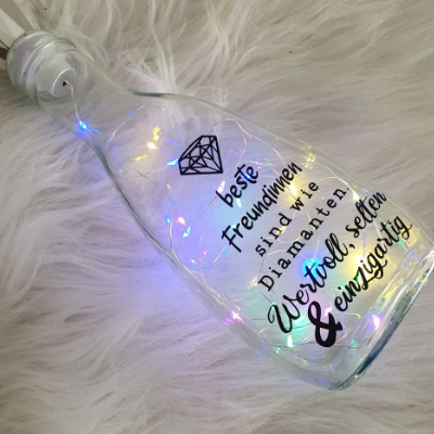 Beste Freundinnen sind Diamanten/ Glasflasche mit Schriftzug & Lichterkette/ Flasche Geschenkidee / Flaschenlicht
