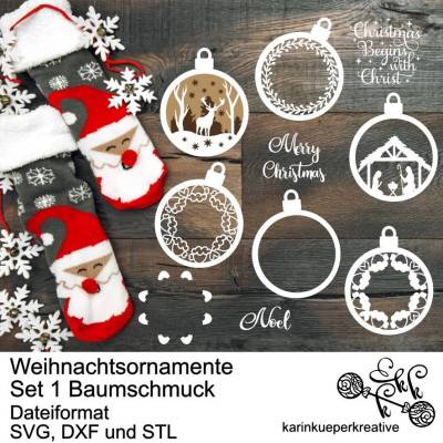 Plotterdatei/ 3D Druck/ Lasercutter Weihnachtsornamente Set Baumschmuck