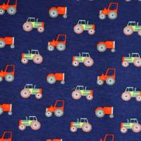 ♕ dunkelblauer Jersey mit Fahrzeugen Traktor Trekker 50 cm x 150 cm Nähen Stoff ♕ Bild 1