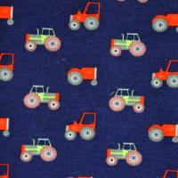 ♕ dunkelblauer Jersey mit Fahrzeugen Traktor Trekker 50 cm x 150 cm Nähen Stoff ♕ Bild 2