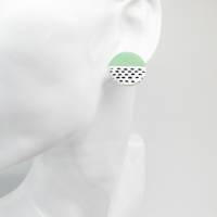 Kleine Polymer Clay Ohrringe, Runde Ohrstecker, weiß und mint Ohrringe, Ohrclips, kleine Ohrstecker, Geschenk für Frau Bild 2