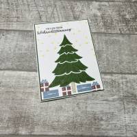Grußkarte zu Weihnachten „Eine kleine Portion Weihnachtsstimmung“, Tannenbaum mit Geschenke, Weihnachtskarte, Handarbeit Bild 2