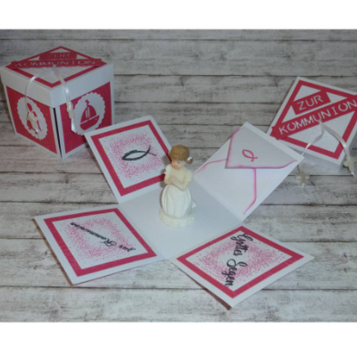 Überraschungs-Box / Explosionsbox "Kommunion" Mädchen, Junge, pink, Geschenk, Geldgeschenk, Handmade
