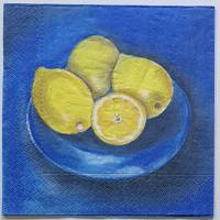1 Motivserviette für Serviettentechnik - Zitronen in blauer Schale Bild 1