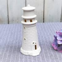 Deko Leuchtturm mit LED weiß Keramik Lichthaus Bild 1