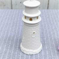 Deko Leuchtturm mit LED weiß Keramik Lichthaus Bild 2