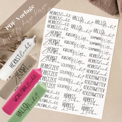 PDF Herbst für kurze Kerzen Vorlage Kerzentattoo Kerzensticker Herbstlicht Herbstliebe Herbstzauber Herbstkind Bunter He