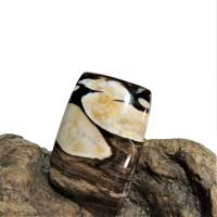 Jaspis Ring camel beige mit 30 x 20 Millimeter großem Peanut Wood Stein rechteckig verstellbar Bild 2