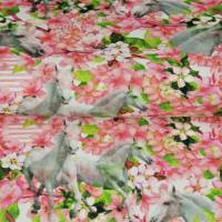 ♕ Jersey mit weißen Pferden und Apfelblüten Stenzo Digitaldruck 50 x 150 cm ♕ Bild 1