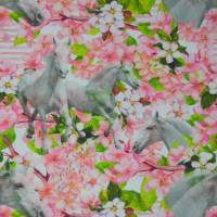 ♕ Jersey mit weißen Pferden und Apfelblüten Stenzo Digitaldruck 50 x 150 cm ♕ Bild 3