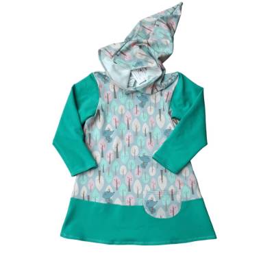 Kapuzenkleid Mädchenkleid Langarmkleid Größe 110 - Wald pastell
