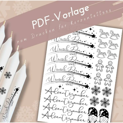 PDF Wünsch Dir was Vorlage Kerzentattoo Kerzensticker Adventszaube Winterlicht Adventszeit Tannenbaum Frohe Weihnachten