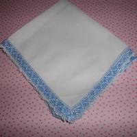 Taschentuch Baumwolle in Weiß mit hellblauer vermutlich syntheischer Spitze Vintage 1980er Jahren Bild 2