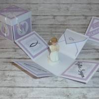 Überraschungs-Box / Explosionsbox "Kommunion" Mädchen, Junge, hell-lila, Geschenk, Geldgeschenk, Handmade Bild 1