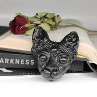 Sphynx Katzenkopf mit drittem Auge, Skulptur aus Keramik, Gothic Wohndekoration Bild 1