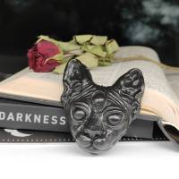 Sphynx Katzenkopf mit drittem Auge, Skulptur aus Keramik, Gothic Wohndekoration Bild 9