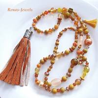 Bettelkette Kette lang orange silberfarben mit Quasten Anhänger Perlenkette Boho Kette Handgefertigt Bild 3