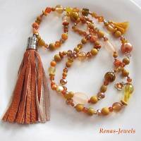 Bettelkette Kette lang orange silberfarben mit Quasten Anhänger Perlenkette Boho Kette Handgefertigt Bild 4