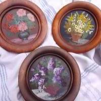3 Miniatur Ölgemälde Blumen Blüten Landhaus Cottage Bild 1