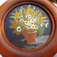 3 Miniatur Ölgemälde Blumen Blüten Landhaus Cottage Bild 3