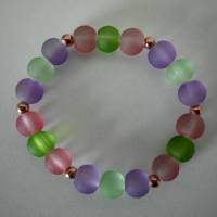 Perlenarmband für Kinder elastisch Metallspacer perlen rosegold und gefrosteten Glasperlen bunt Bild 1