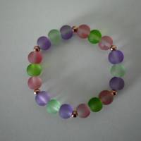 Perlenarmband für Kinder elastisch Metallspacer perlen rosegold und gefrosteten Glasperlen bunt Bild 2