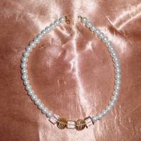 K003 Perlenkette Halskette weiße Perlen Kette Einzelstück Handarbeit Schmuck Hochzeit Bild 1