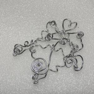 Kreativer Silberdraht Anhänger - Chaos aus Kreisen, Herzen & Spiralen, 925 Sterling Silber, 10x6,5 cm (ohne Kette; passt Bild 1