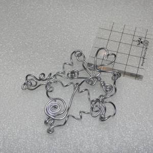 Kreativer Silberdraht Anhänger - Chaos aus Kreisen, Herzen & Spiralen, 925 Sterling Silber, 10x6,5 cm (ohne Kette; passt Bild 2