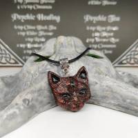 Mystische Katze mit drittem Auge, Halskette mit Anhänger aus Keramik in Wicca-Gothic Stil Bild 1