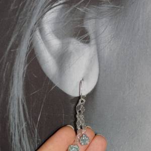 4cm Doppel türkis blaue Ohrringe aus Silberdraht, zart, handgeformt, Haken aus 925 Sterlingsilber, filigran, Statement, Bild 4