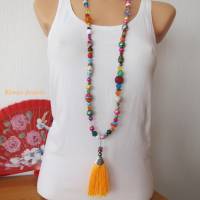 Bettelkette lang bunt silberfarben Quaste Anhänger Boho Ibiza Hippie Kette Perlenkette Perlen bunt handgefertigt Bild 1