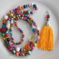 Bettelkette lang bunt silberfarben Quaste Anhänger Boho Ibiza Hippie Kette Perlenkette Perlen bunt handgefertigt Bild 3