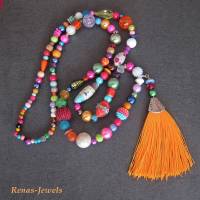 Bettelkette lang bunt silberfarben Quaste Anhänger Boho Ibiza Hippie Kette Perlenkette Perlen bunt handgefertigt Bild 4