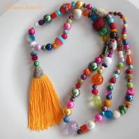 Bettelkette lang bunt silberfarben Quaste Anhänger Boho Ibiza Hippie Kette Perlenkette Perlen bunt handgefertigt Bild 6