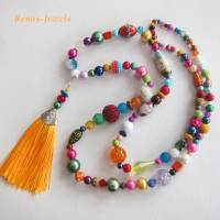 Bettelkette lang bunt silberfarben Quaste Anhänger Boho Ibiza Hippie Kette Perlenkette Perlen bunt handgefertigt Bild 7
