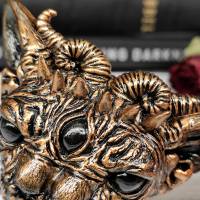 Teuflische Zweigesichtskatze Skulptur aus Keramik, okkulte Katzenkopf Figur, Gothic Wohndeko Bild 3