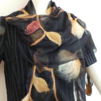 Damenschal schwarz/braun aus Wolle und Seide (Chiffon), besonders und einmaliges Tuch für den Sommer und Winter Bild 1