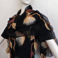 Damenschal schwarz/braun aus Wolle und Seide (Chiffon), besonders und einmaliges Tuch für den Sommer und Winter Bild 2