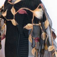 Damenschal schwarz/braun aus Wolle und Seide (Chiffon), besonders und einmaliges Tuch für den Sommer und Winter Bild 4