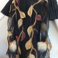 Damenschal schwarz/braun aus Wolle und Seide (Chiffon), besonders und einmaliges Tuch für den Sommer und Winter Bild 5